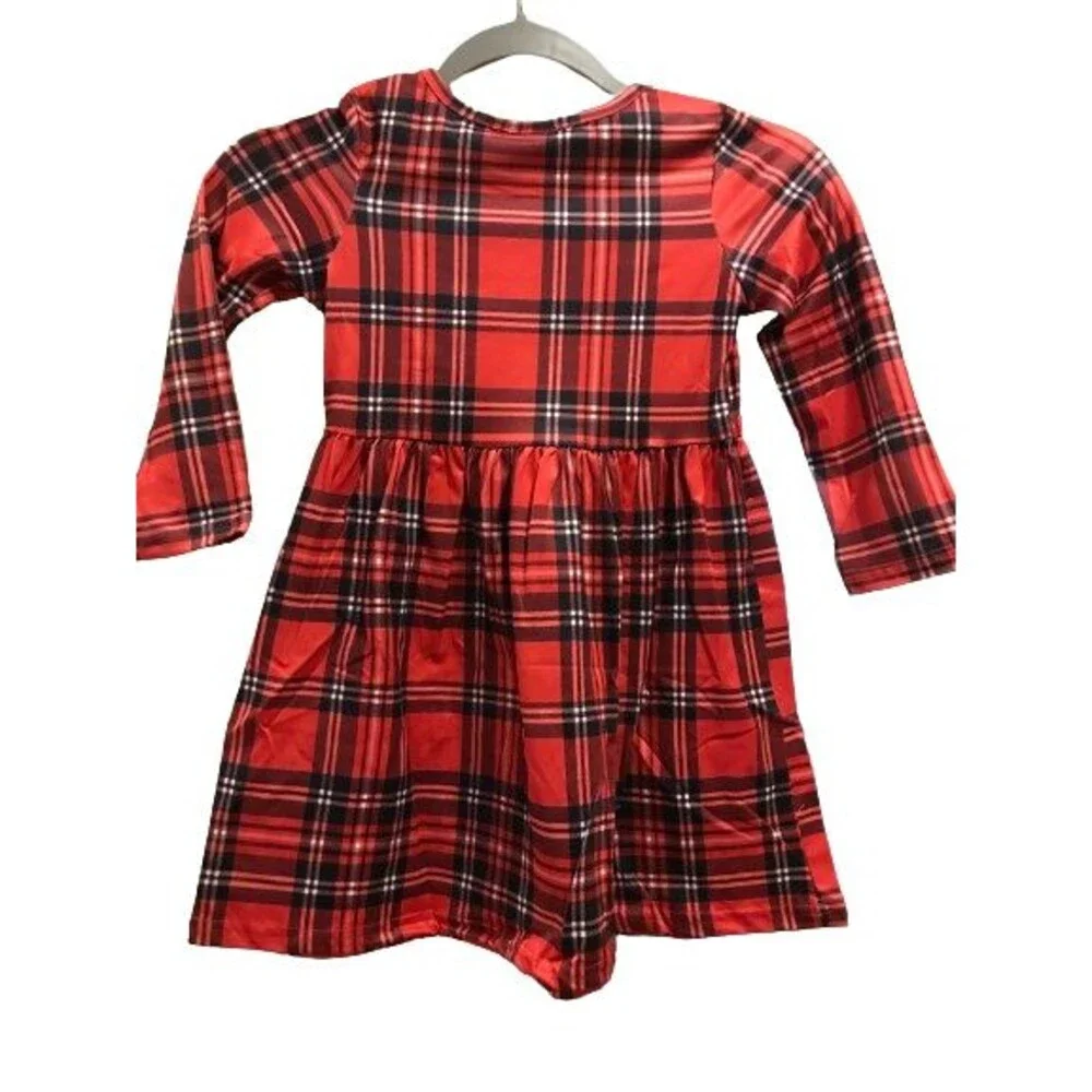 Girl's 4/5 Dress Fit and Flare Red Plaid Long Sleeves